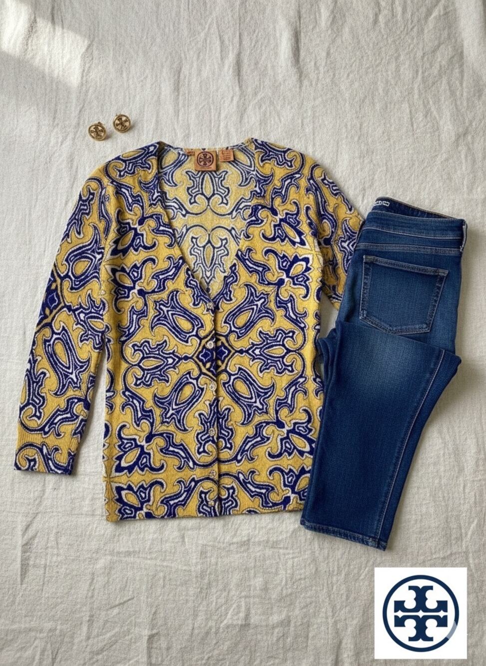 Tory Burch 100% Wool Graphic Cardigan Blouse - Size S